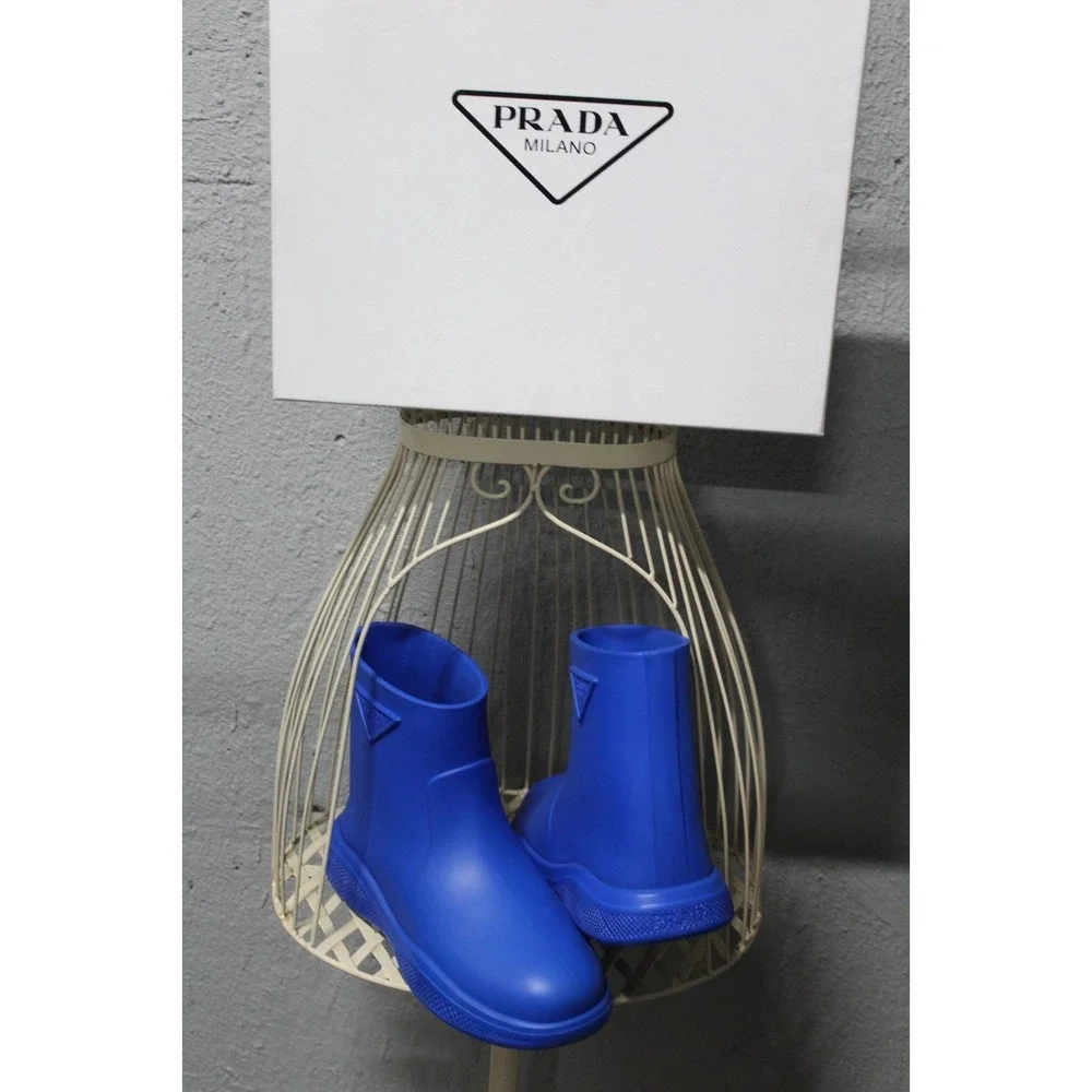 Prada Blue Rubber Rain Boots – EU 44 Designer Waterproof Booties